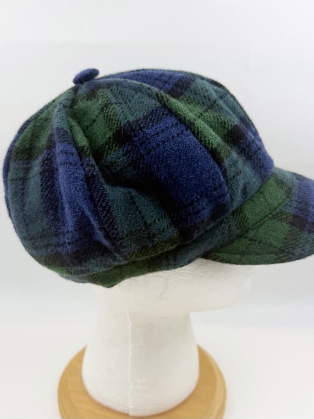 Vintage The Limited Green Blue Plaid Wool Newsboy Cap Hat Academia Italy Y2K - Picture 3 of 8